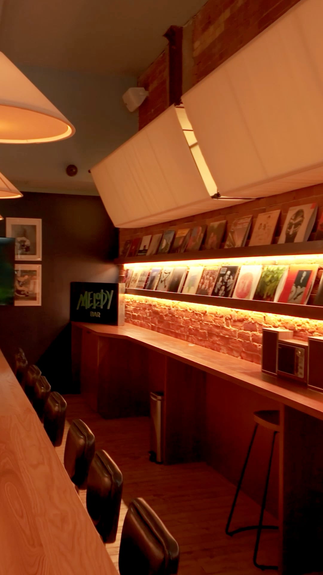 The Record Room bar, with the Melody Bar sign and a wall of records